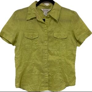 Allison Taylor Lime Green Linen Blend‎ Utilitycore Button Shirt Y2K Boxy Fit M